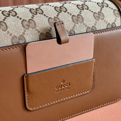 GO SMALL SHOULDER BAG 21.5 IN BEIGE CANVAS BROWN CALFSKIN