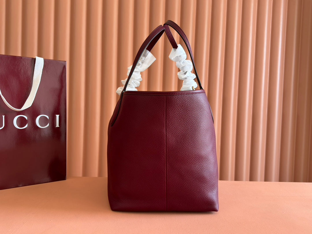 MEDIUM TOTISSIMA REVERSIBLE TOTE BAG 30 IN ROSSO ANCORA RED CALFSKIN BEIGE AND BROWN GG CANVAS ON SIDE