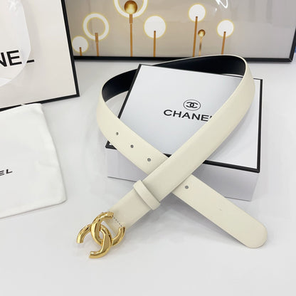 DOUBLE C BELT 30MM IN WHITE CALFSKIN WITH SHINY GOLD BUCKLE
