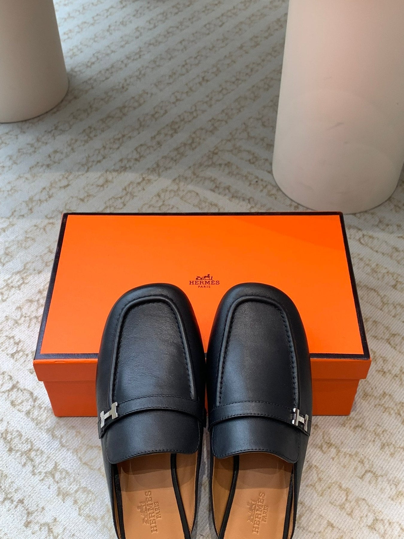 IENA MULE BLACK AND TAWNY CALFSKIN