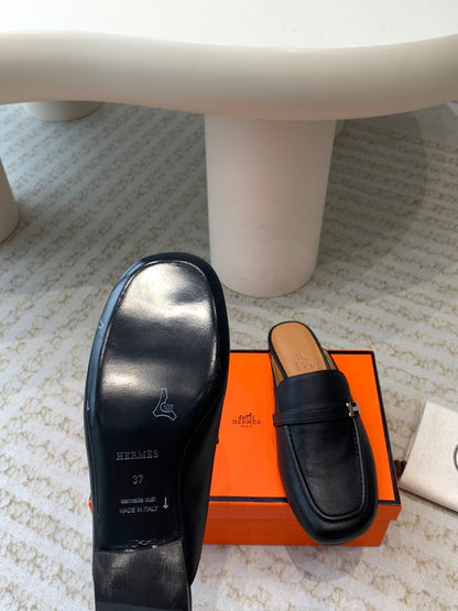 IENA MULE BLACK AND TAWNY CALFSKIN