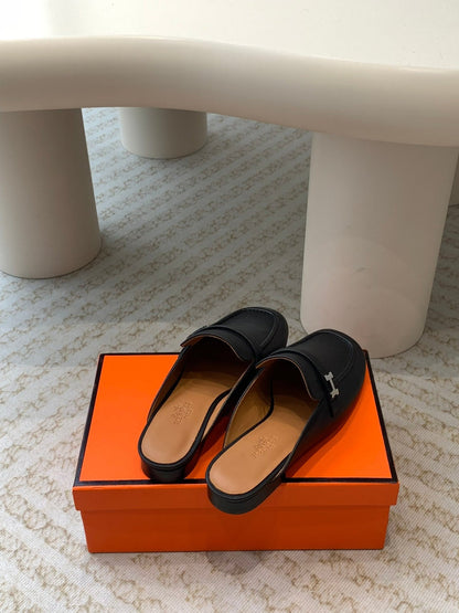 IENA MULE BLACK AND TAWNY CALFSKIN