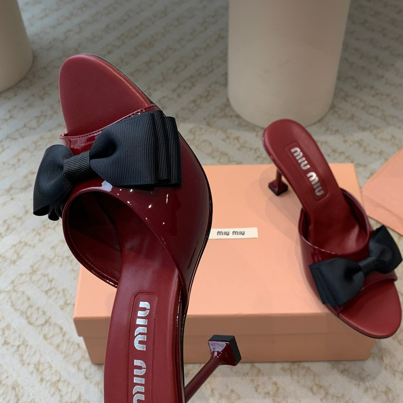 Ruby High - Heels With Black Bow Calfskin