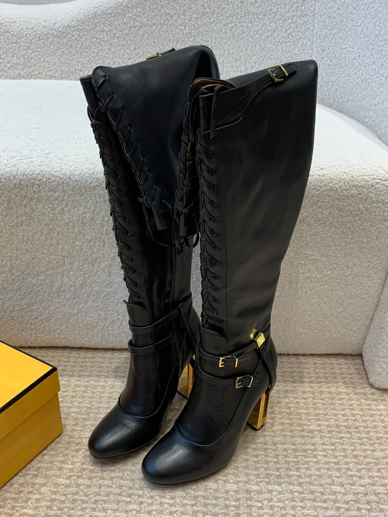 OVER THE KNEE LACE-UP HIGH BOOTS IN BLACK CALFSKIN