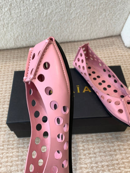 PERFO BALLET FLATS IN FLAMINGO PINK CALFSKIN