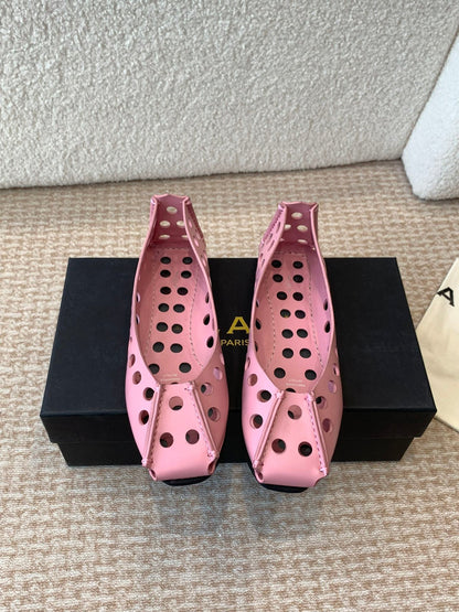 PERFO BALLET FLATS IN FLAMINGO PINK CALFSKIN