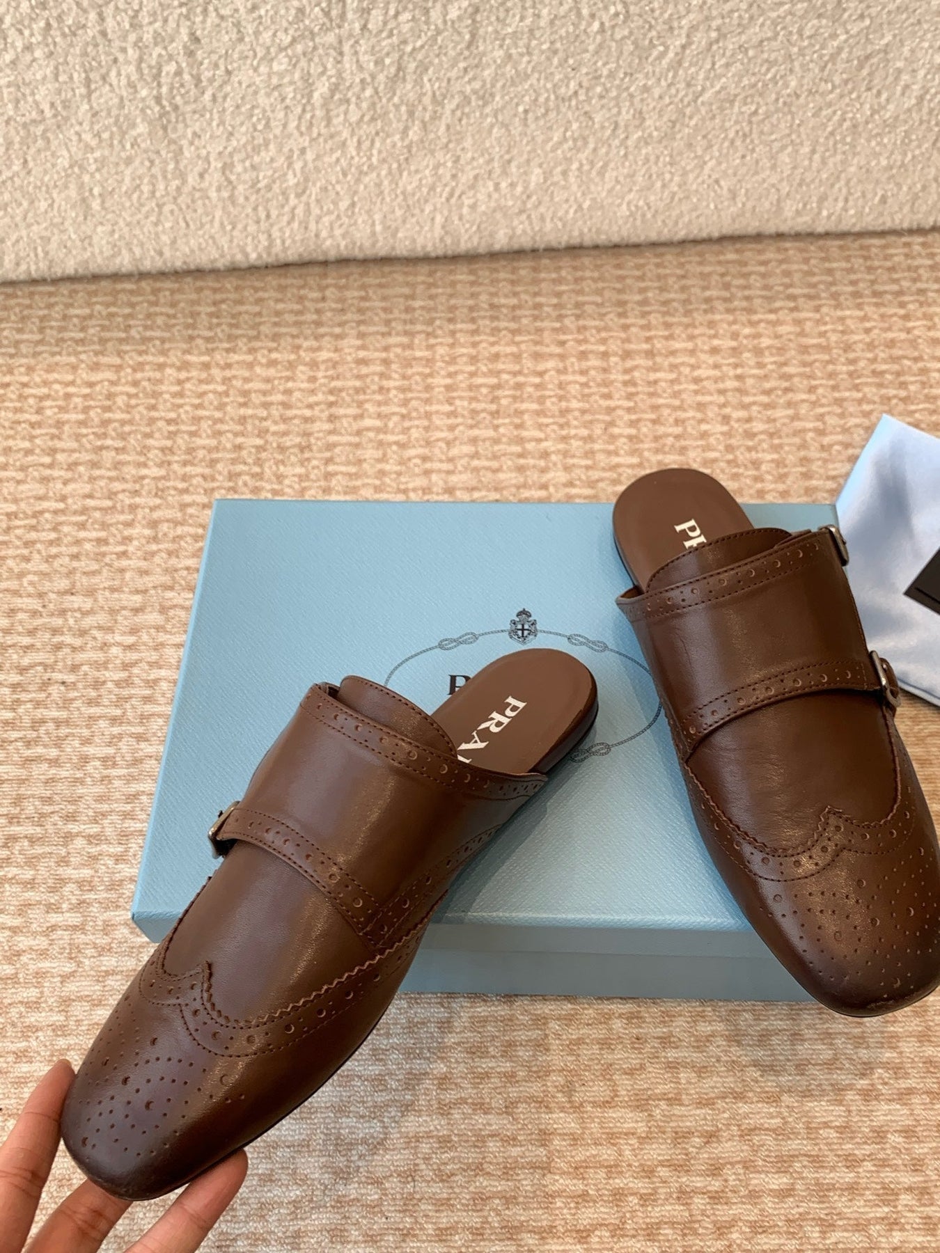 DOUBLE MONK MULES IN DARK BROWN CALFSKIN