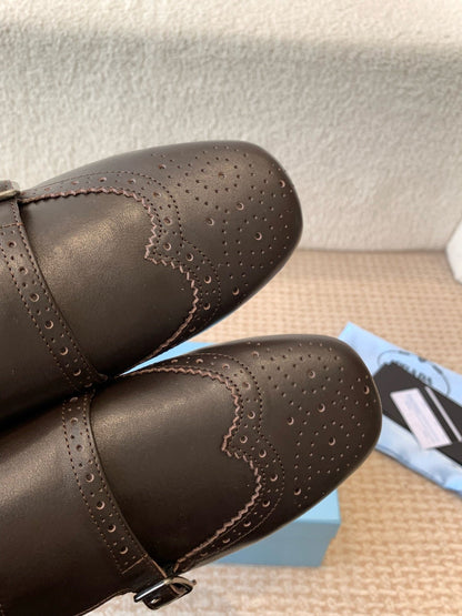 DOUBLE MONK MULES IN WALNUT BROWN CALFSKIN