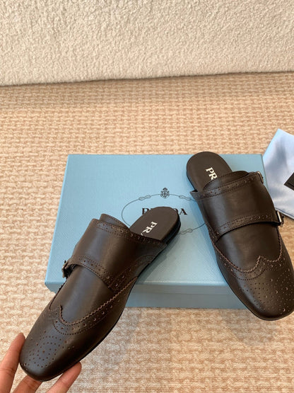 DOUBLE MONK MULES IN WALNUT BROWN CALFSKIN