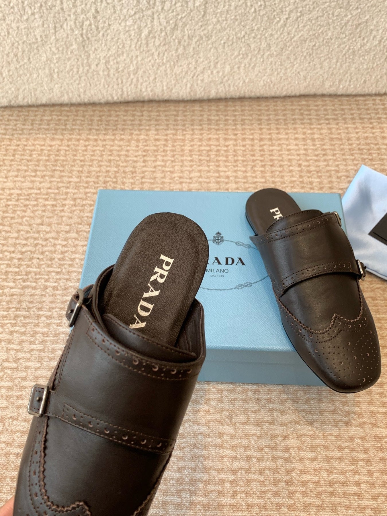 DOUBLE MONK MULES IN WALNUT BROWN CALFSKIN