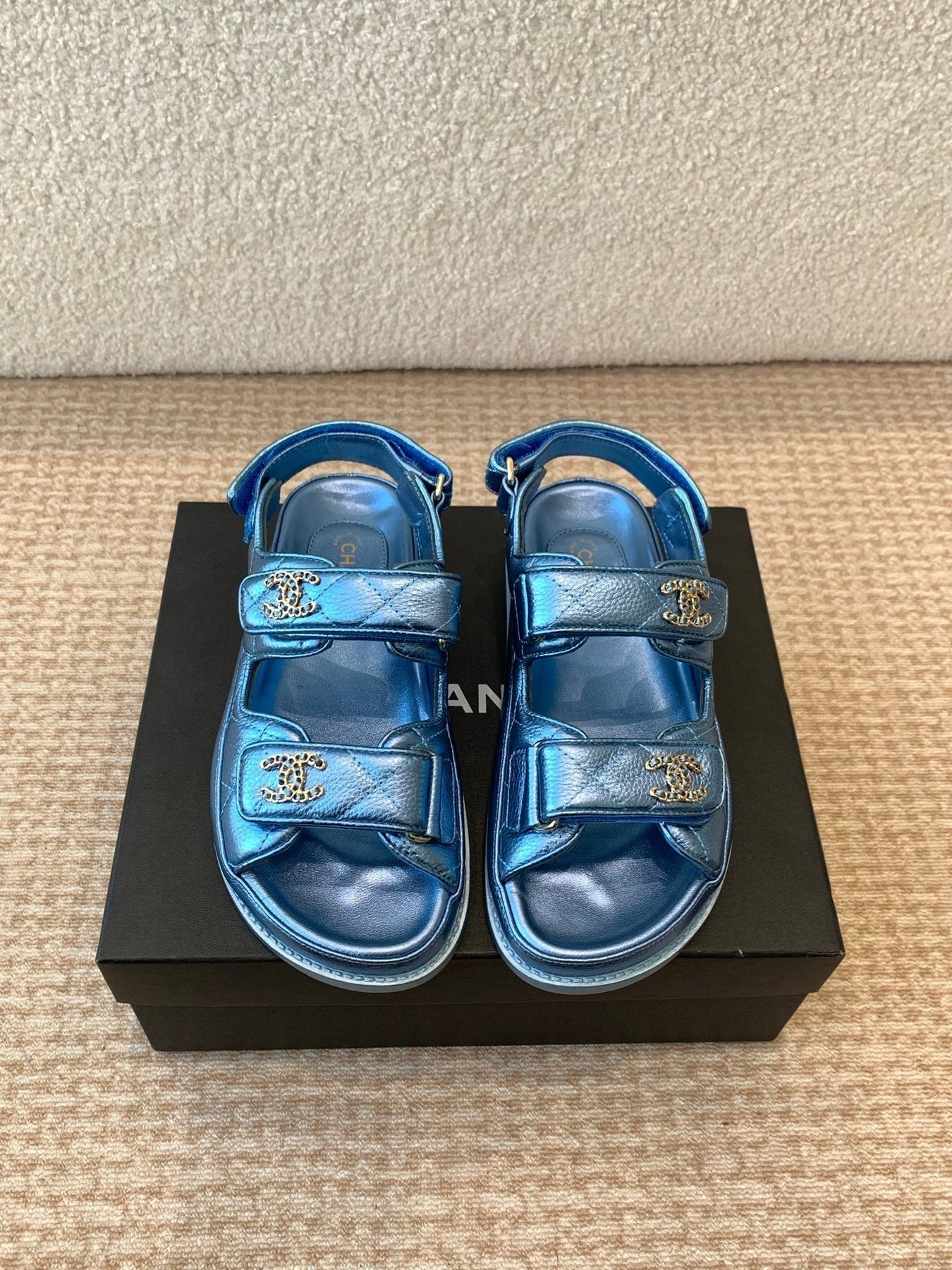 DAD SANDAL IN TEAL BLUE SHEEPSKIN