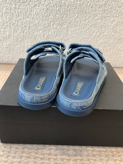 DAD SANDAL IN CLASSIC BLUE DENIM FABRIC MULE