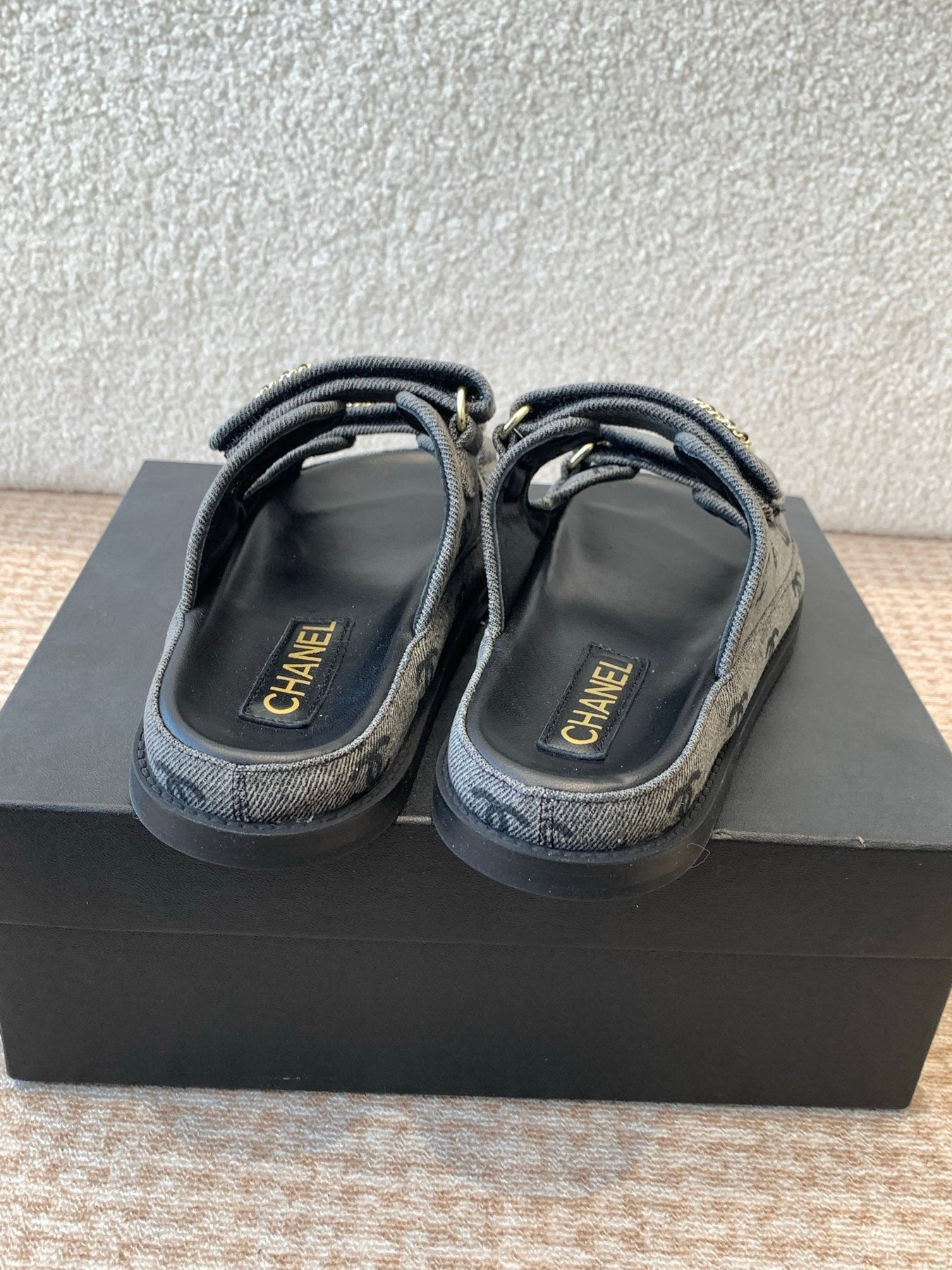 DAD SANDAL IN BLACK DENIM FABRIC MULE