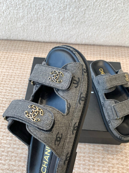 DAD SANDAL IN BLACK DENIM FABRIC MULE