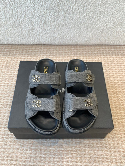 DAD SANDAL IN BLACK DENIM FABRIC MULE