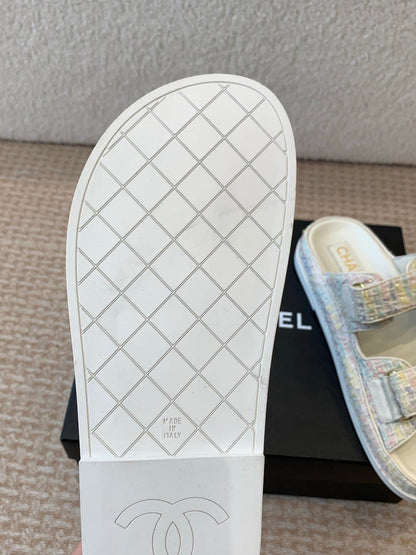 DAD SANDAL IN WHITE FABRIC WITH SEQUINS MULE