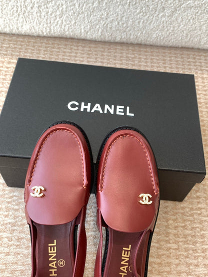 CC MOCCASIN SLINGBACK IN CURRANT RED CALFSKIN