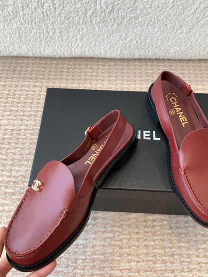 CC MOCCASIN SLINGBACK IN CURRANT RED CALFSKIN