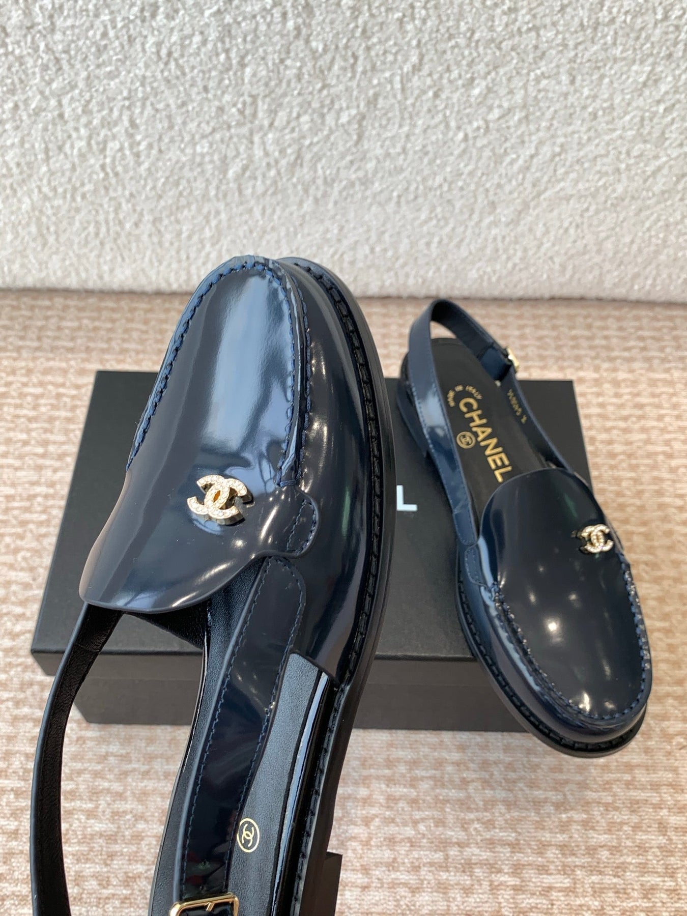 CC MOCCASIN SLINGBACK IN AEGEAN BLUE PATENT CALFSKIN