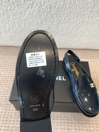 CC MOCCASIN SLINGBACK IN AEGEAN BLUE PATENT CALFSKIN