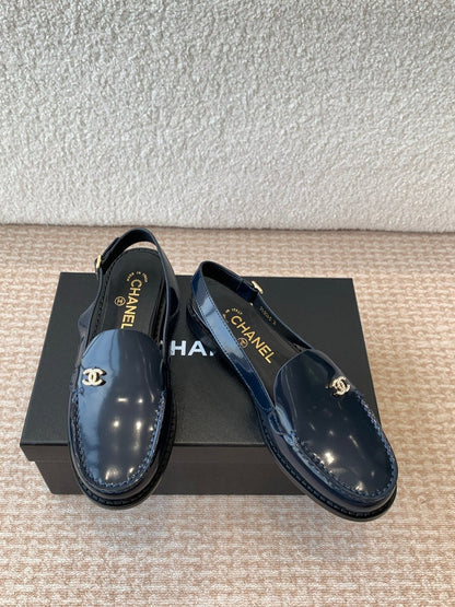 CC MOCCASIN SLINGBACK IN AEGEAN BLUE PATENT CALFSKIN