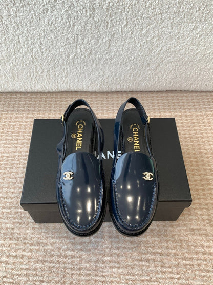 CC MOCCASIN SLINGBACK IN AEGEAN BLUE PATENT CALFSKIN