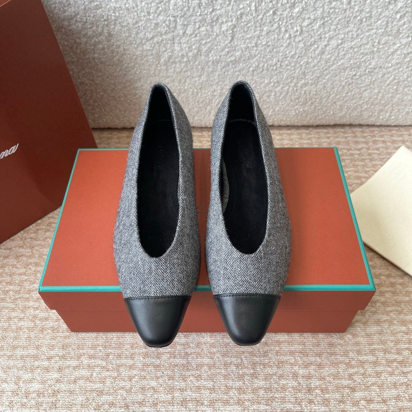 BALLET IN GREY TWEED MIX BLACK LAMBSKIN