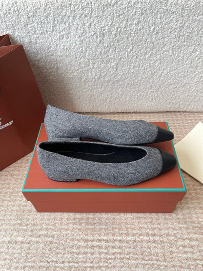 BALLET IN GREY TWEED MIX BLACK LAMBSKIN