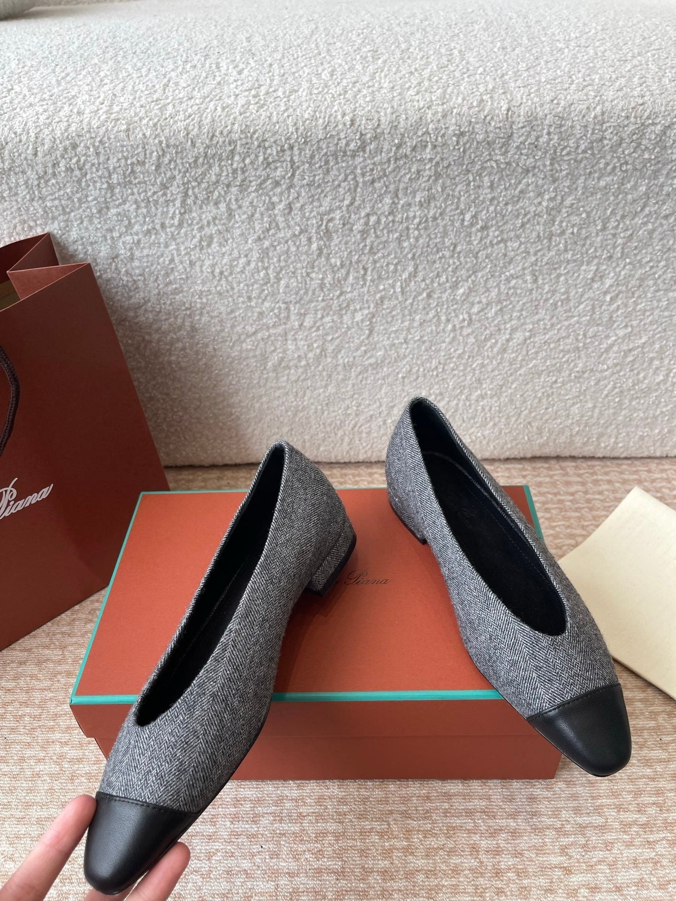 BALLET IN GREY TWEED MIX BLACK LAMBSKIN