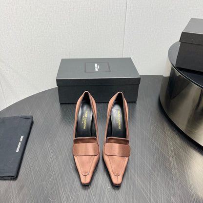 D'ORSAY PUMPS IN TOFFEE BROWN SILK