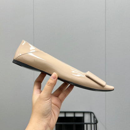POPPY BALLET FLATS IN BEIGE GLOSSY LAMBSKIN