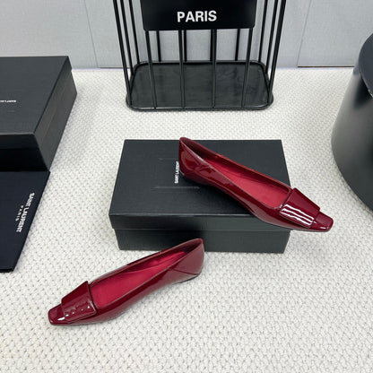 POPPY BALLET FLATS IN BURGUNDY RED GLOSSY LAMBSKIN