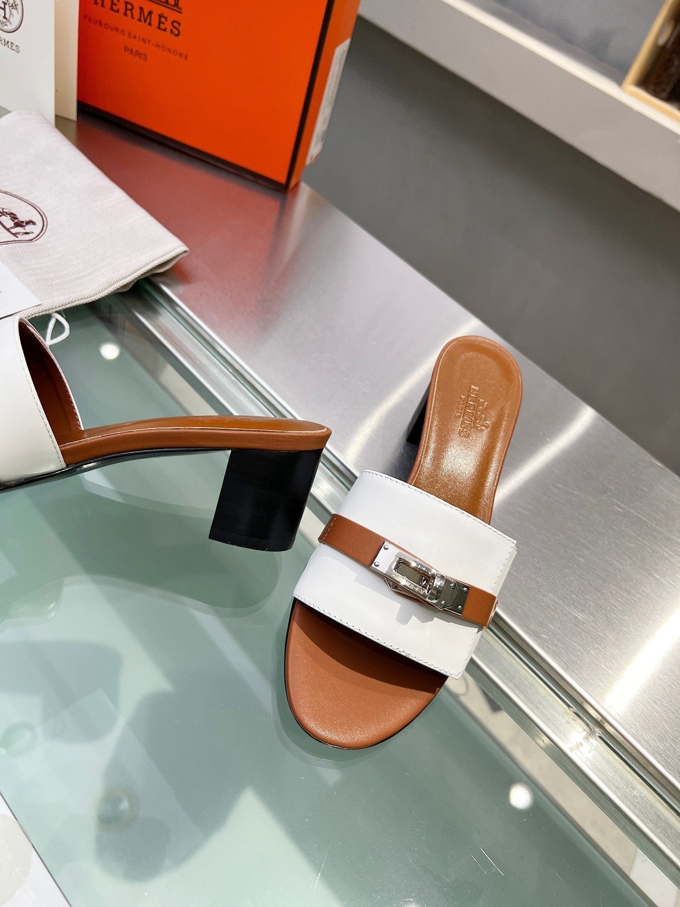 GIGI 50 SANDAL TAWNY MIX WHITE CALFSKIN