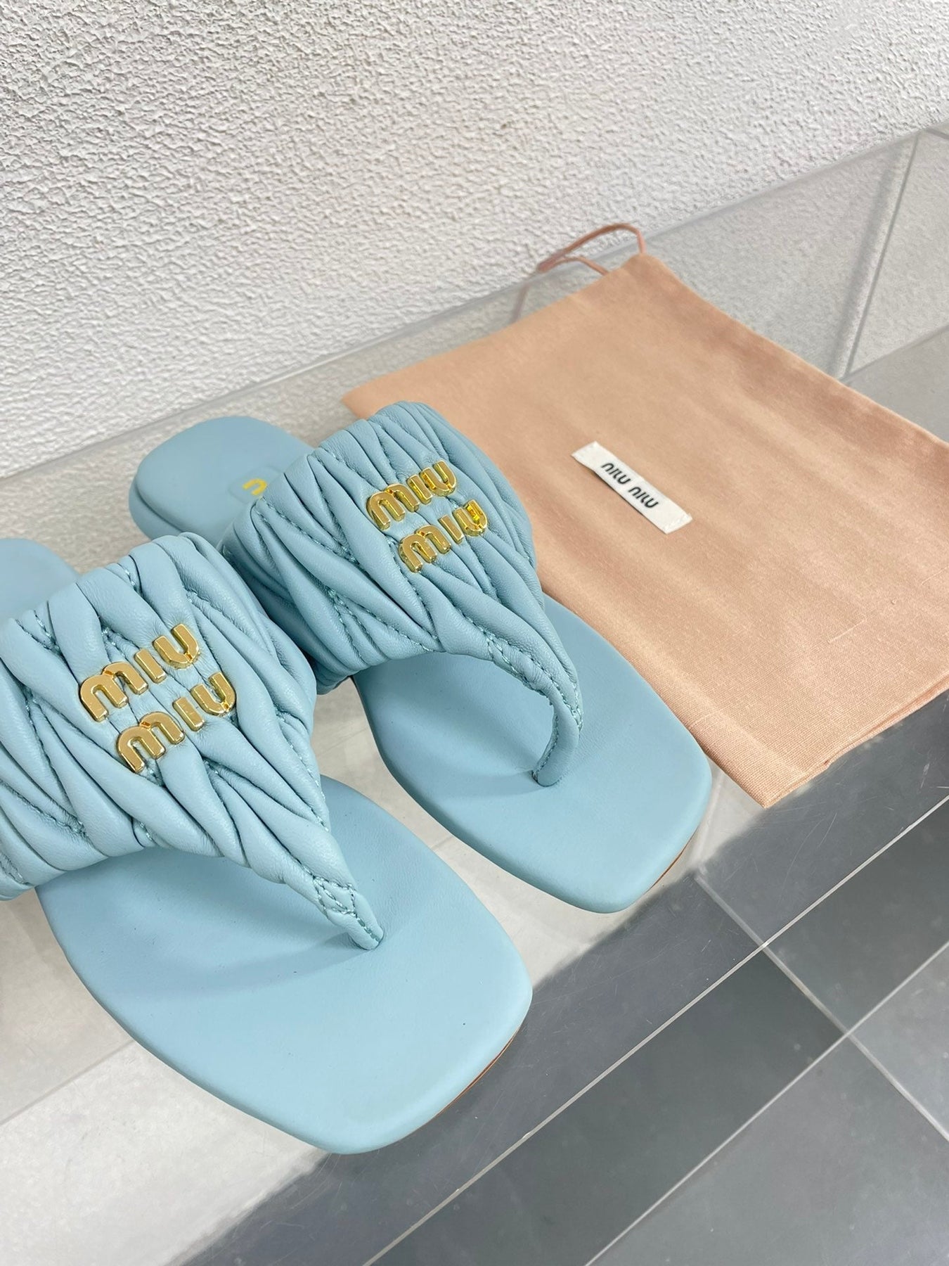 Flip-Flops Baby Blue Leather Stylized