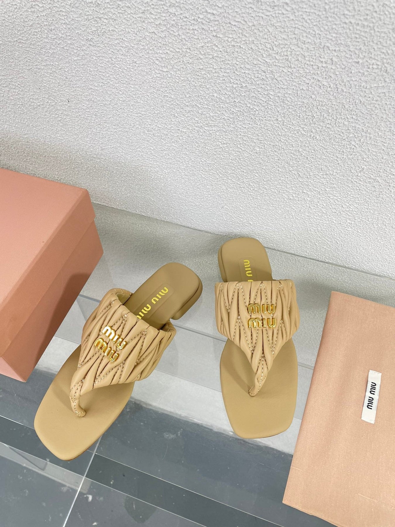 Flip-Flops Apricot Color Leather Stylized