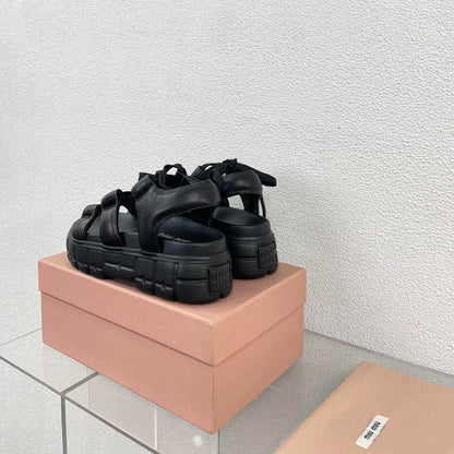 Roman Strap Thick-Soled Black Sandals