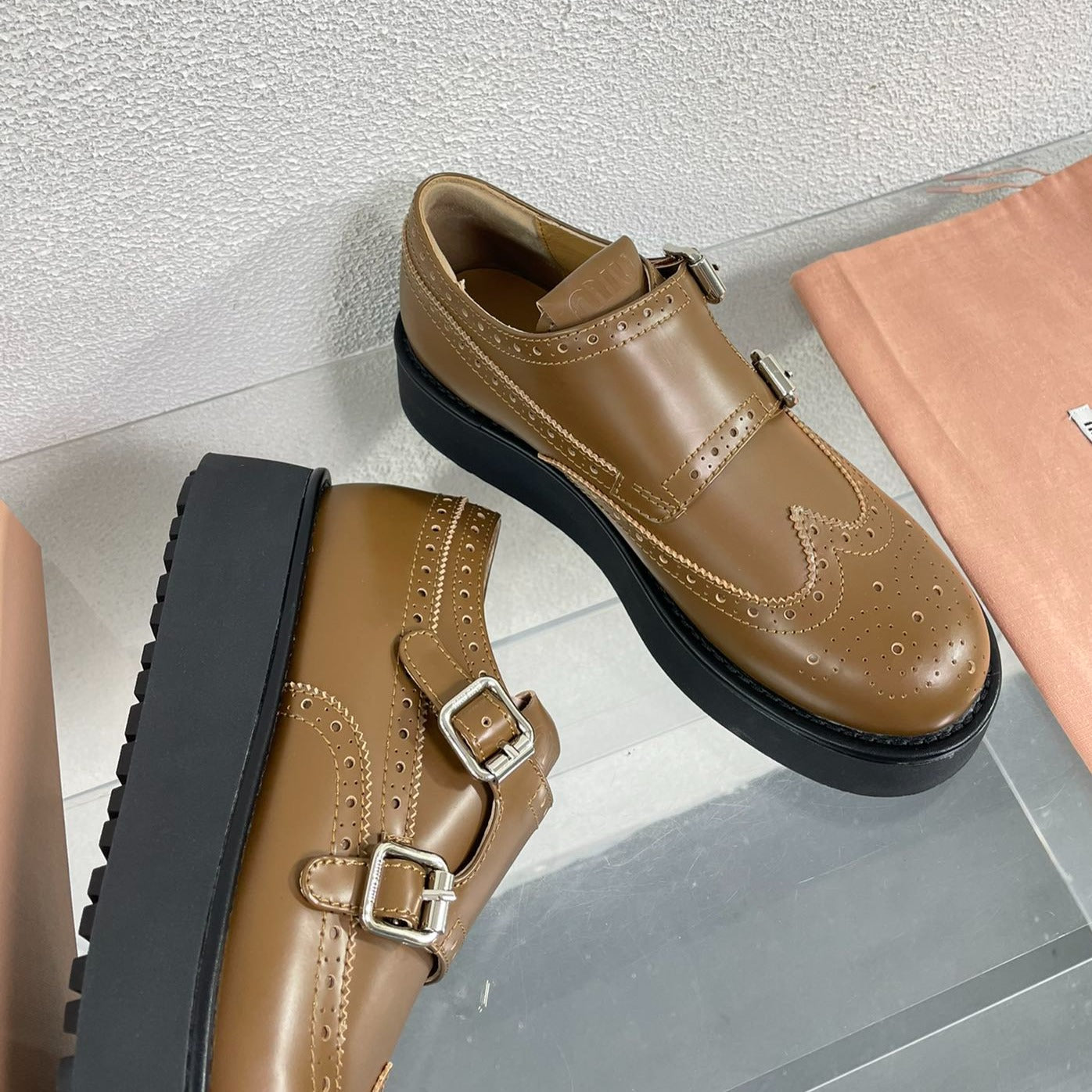 Baroque Thick-Soled Oxford Shoes Cider Calfskin