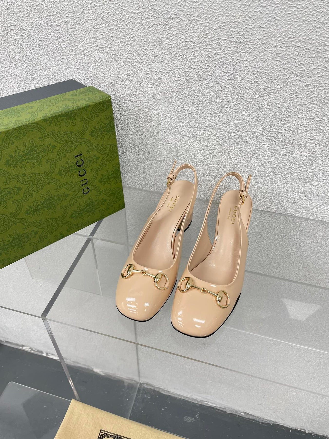 GG WOMEN'S HORSEBIT SLINGBACK 75MM IN TAN BEIGE CALFSKIN