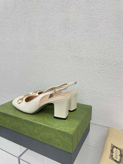 GG WOMEN'S HORSEBIT SLINGBACK 75MM IN WHITE CALFSKIN