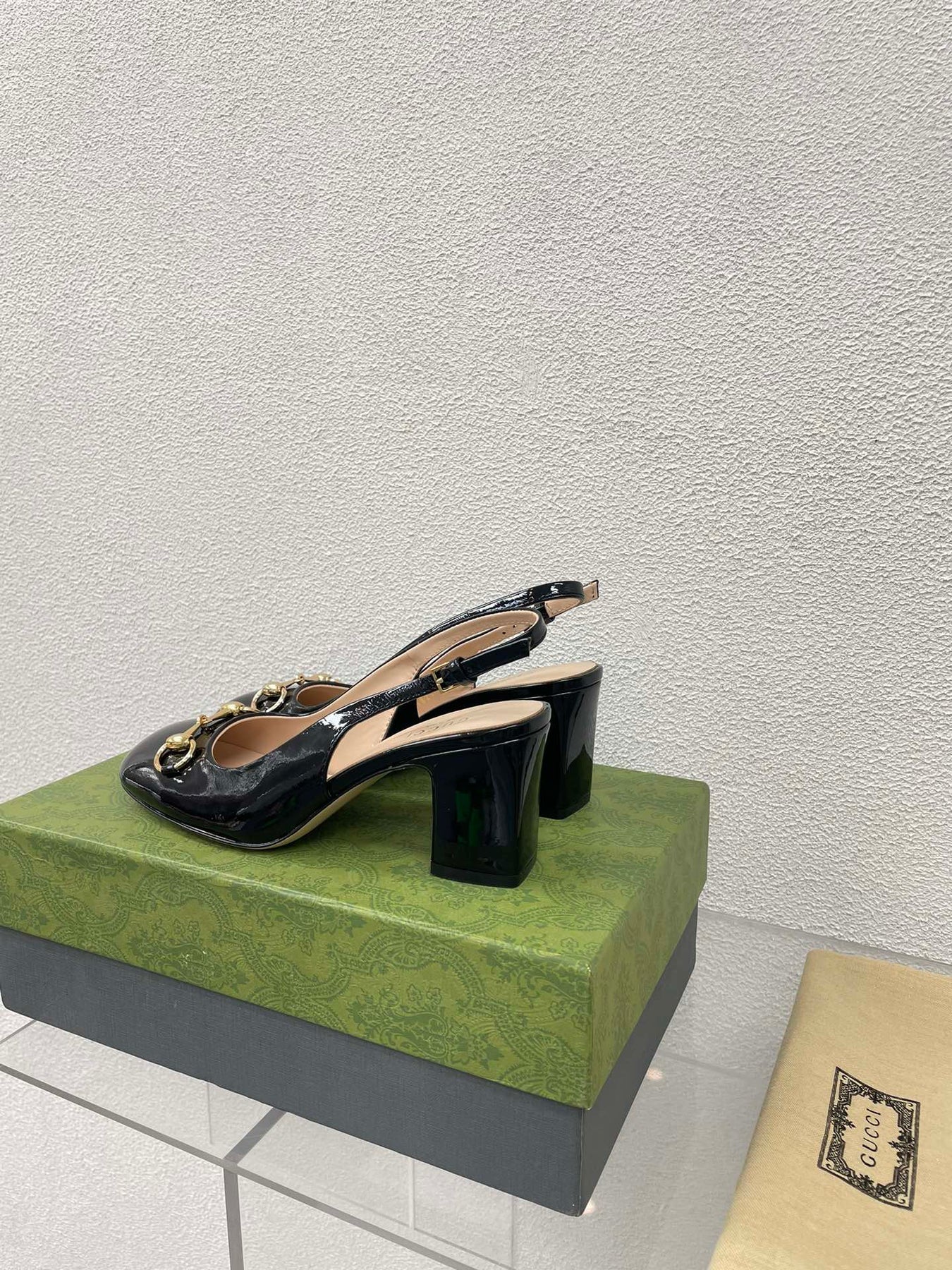 GG WOMEN'S HORSEBIT SLINGBACK 75MM IN BLACK CALFSKIN