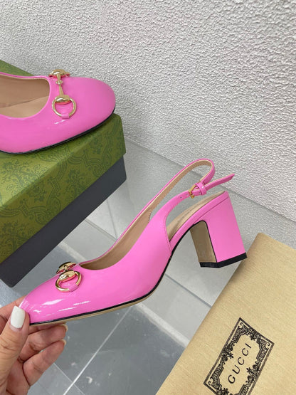 GG WOMEN'S HORSEBIT SLINGBACK 75MM IN FUSICA PINK CALFSKIN