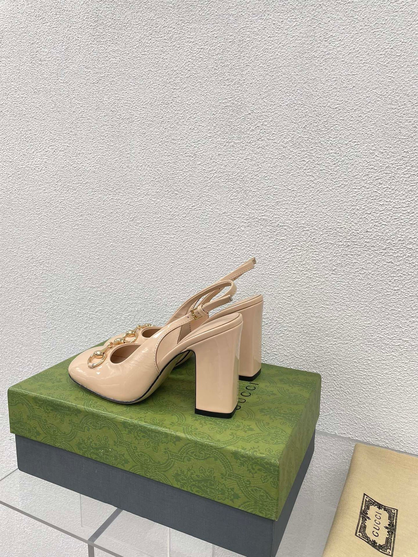 GG WOMEN'S HORSEBIT SLINGBACK 95MM IN TAN BEIGE CALFSKIN