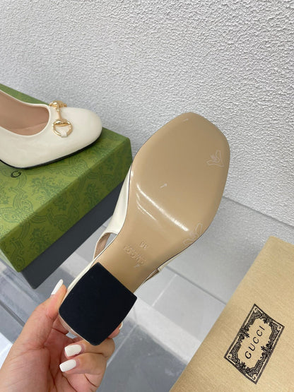 GG WOMEN'S HORSEBIT SLINGBACK 95MM IN WHITE CALFSKIN