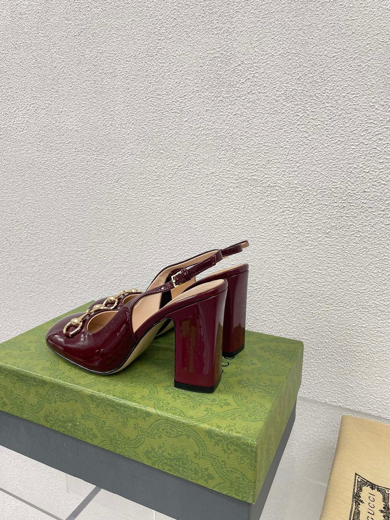 GG WOMEN'S HORSEBIT SLINGBACK 95MM IN WINE RED CALFSKIN