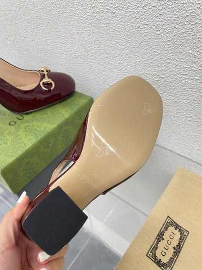 GG WOMEN'S HORSEBIT SLINGBACK 95MM IN WINE RED CALFSKIN