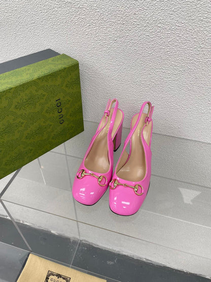 GG WOMEN'S HORSEBIT SLINGBACK 95MM IN FUSICA PINK CALFSKIN