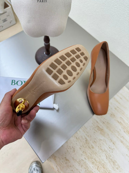 KNOT HIGH PUMP IN BRONZE BROWN AND GOLD METAL HEEL 9 CM