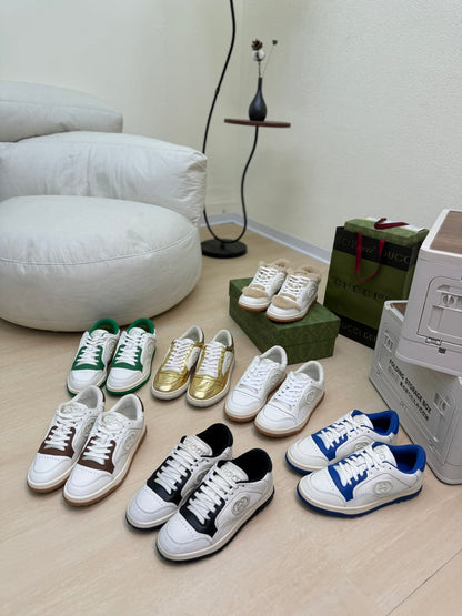 GG INTERLOCKING G SNEAKER WHITE BROWN CALFSKIN AND FABRIC