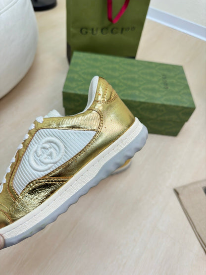 GG INTERLOCKING G SNEAKER GOLD CALFSKIN AND FABRIC