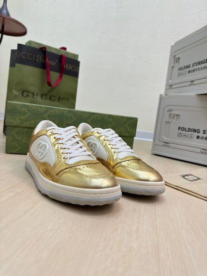 GG INTERLOCKING G SNEAKER GOLD CALFSKIN AND FABRIC
